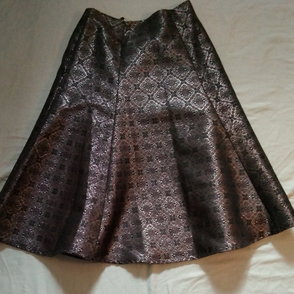 Victor Costa Black and Silver Patterned Midi Skirt